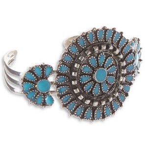 ZAD Faux Turquoise Squash Blossom Silver-Tone Cuff